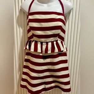 CUTE Beach Stripe halter romper with small ruffle at waist.